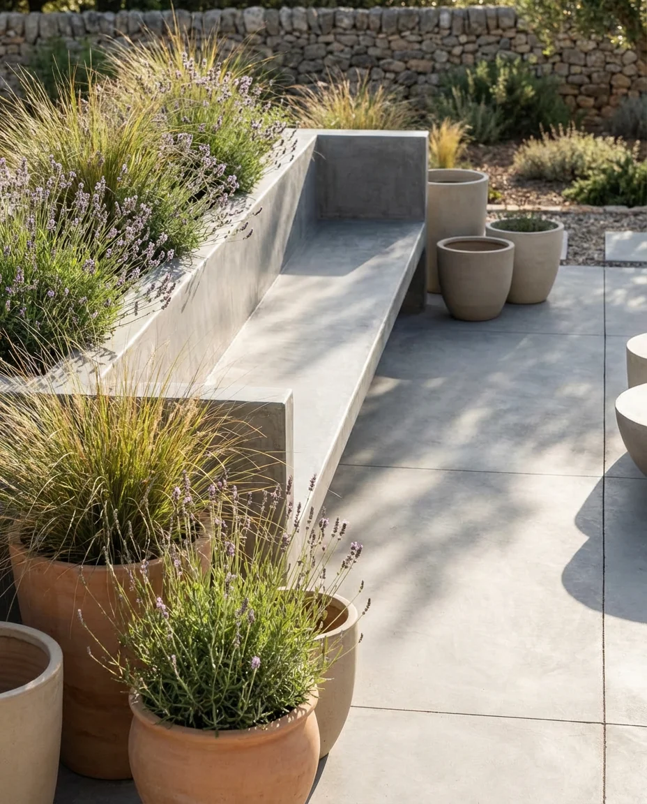 Concrete Patio With Built-In Bench Seating 2