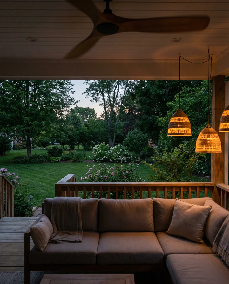 Covered Deck With Outdoor Lounge and Ceiling Fan 2