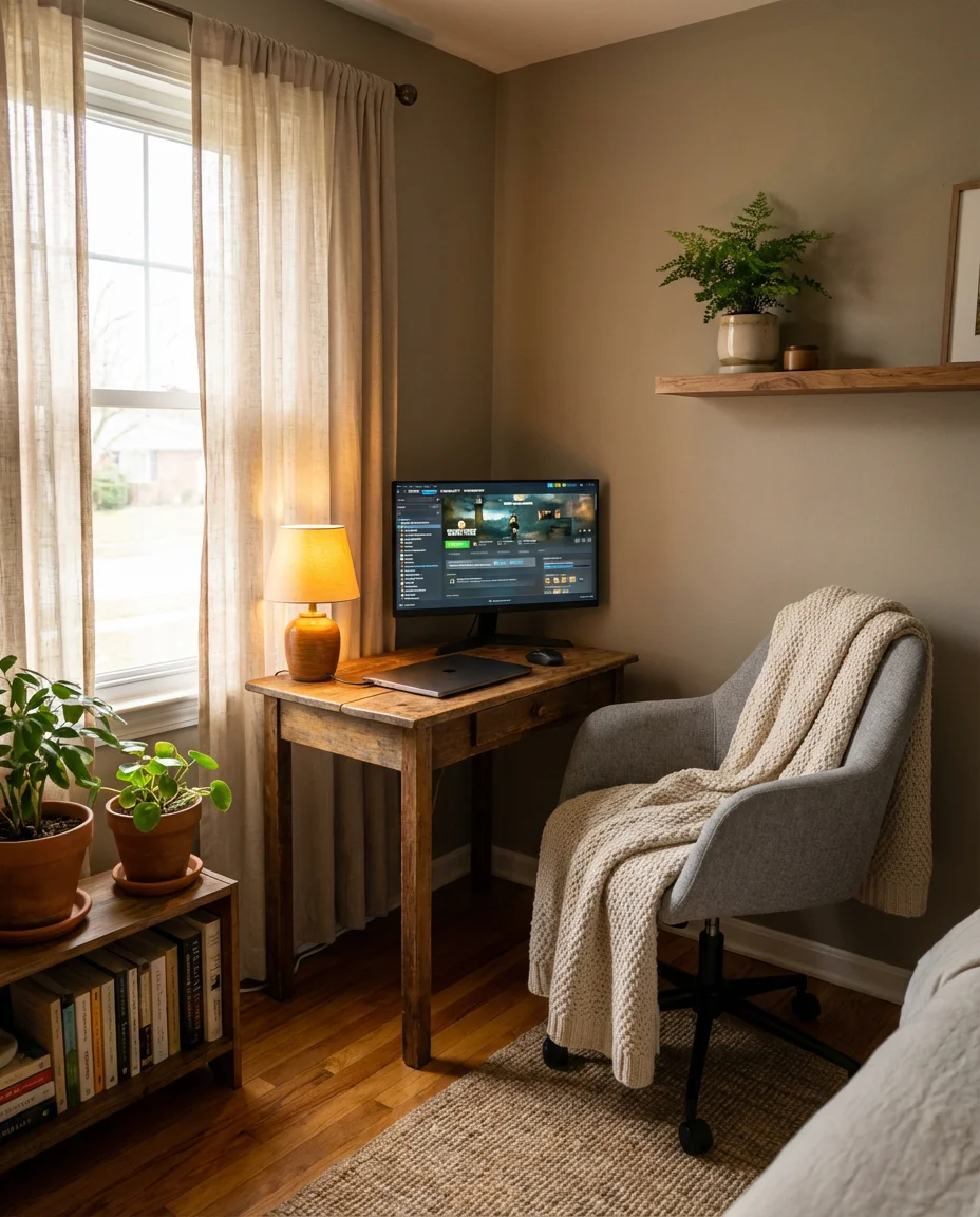 Cozy Bedroom Gaming Corner 1