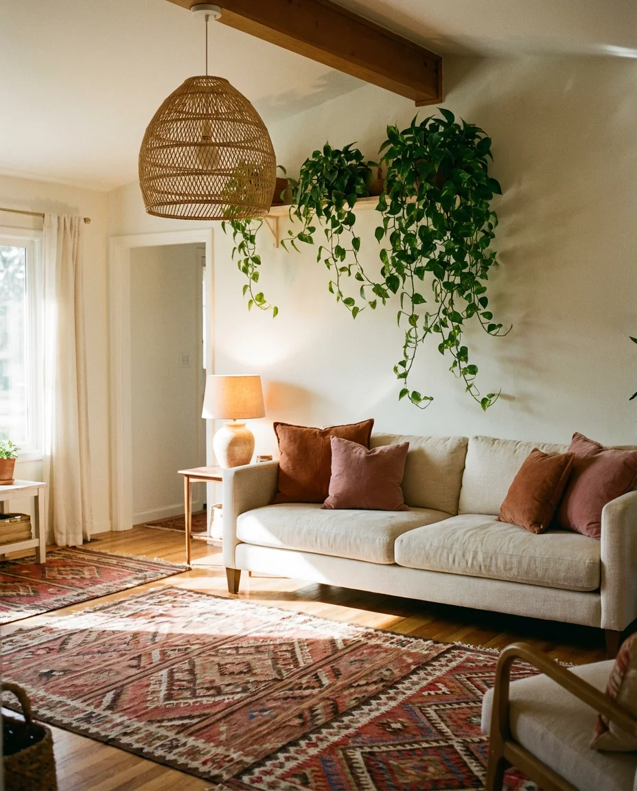 Cozy Boho Living Room With Warm Layers 1