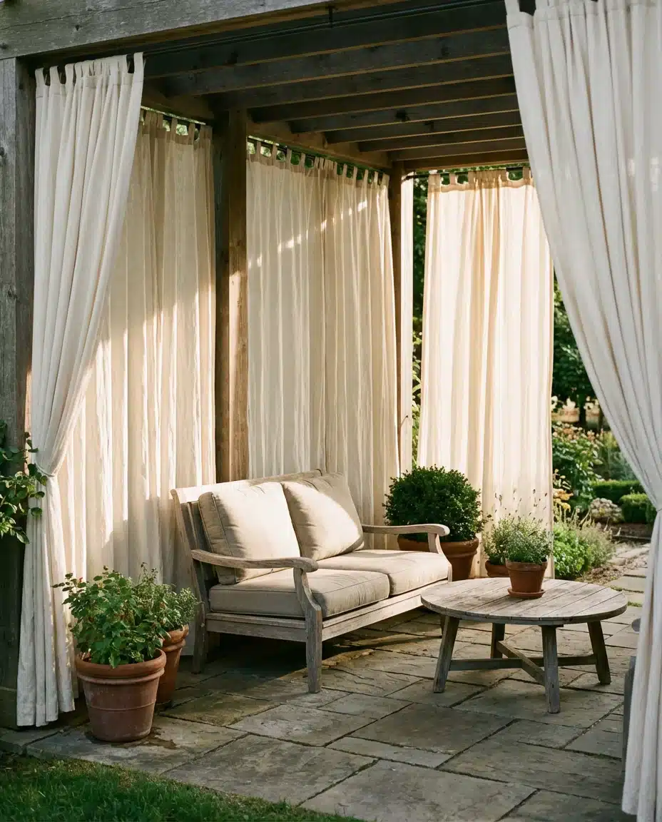 Cozy Covered Patio With Outdoor Curtains 1