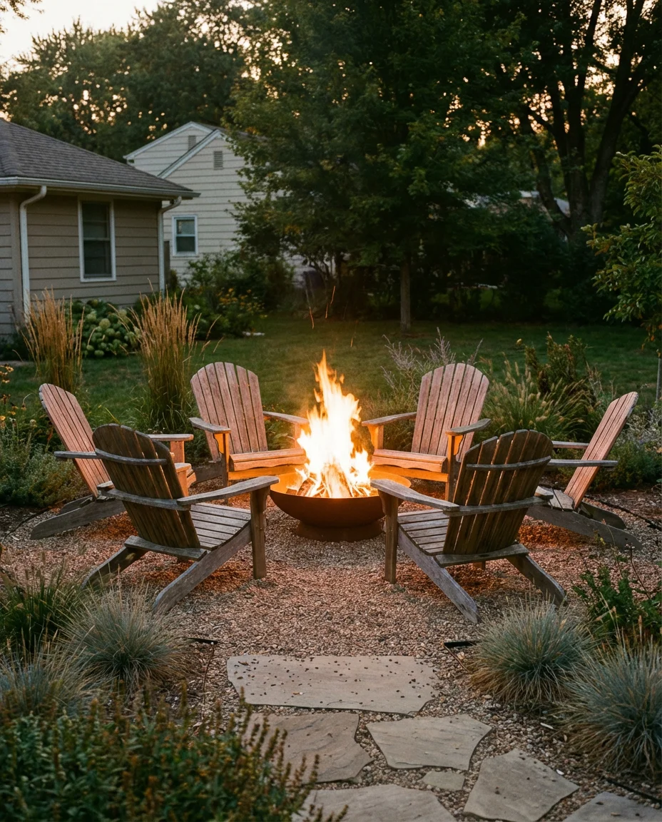 Cozy Fire Pit Patio With Adirondack Chairs 1