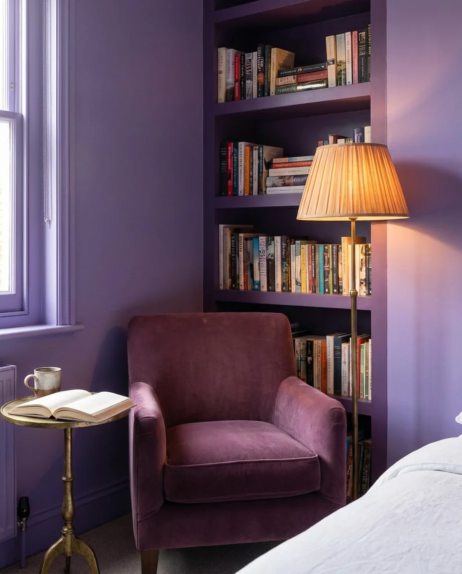 Cozy Purple Reading Nook Bedroom 1