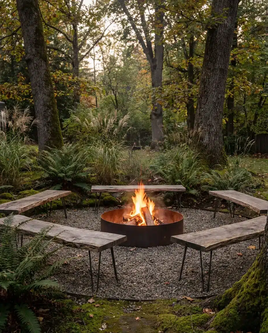 Cozy Rustic Fire Pit Circle With Log Seating 1