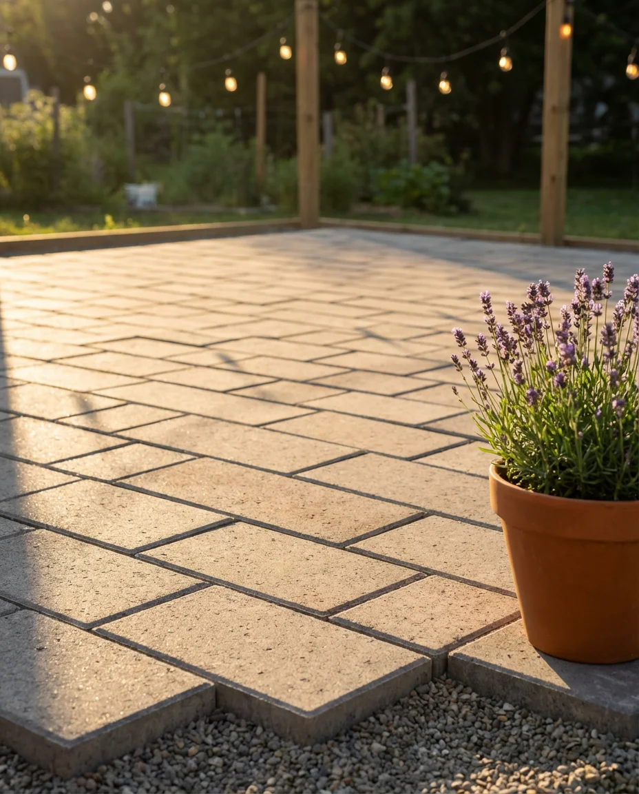 DIY Paver Patio With String Lights and Planters 2