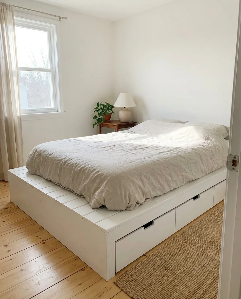 DIY Platform Bed with Built-In Storage Drawers 1