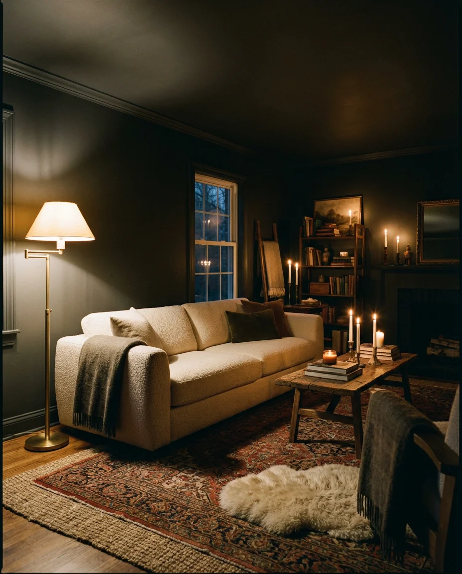 Dark Moody Living Room With Rich Walls 1