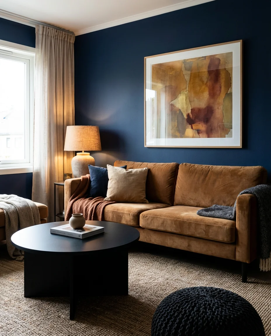 Dark Moody Living Room With Rich Walls 2