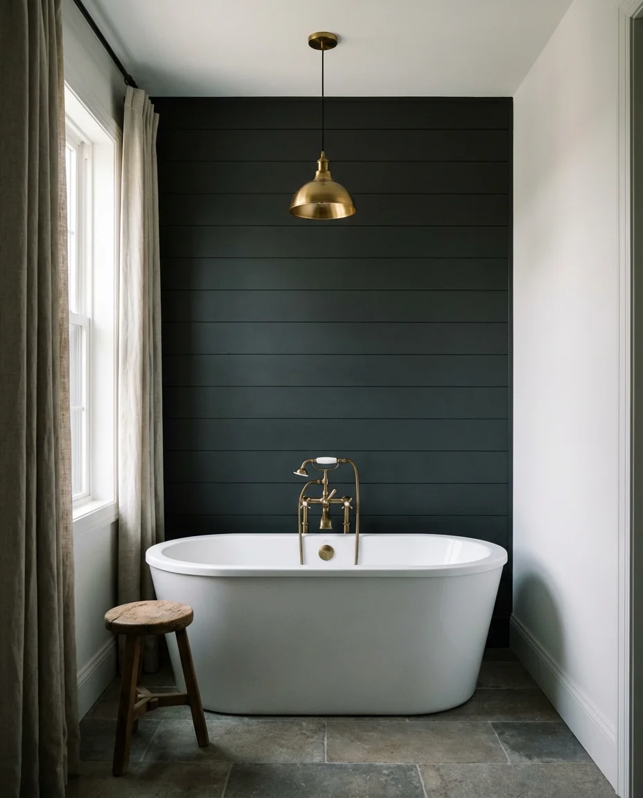 Dark Shiplap Accent Wall Behind the Tub 1