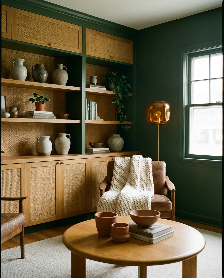 Dark Walls with Warm Wood Accents 1