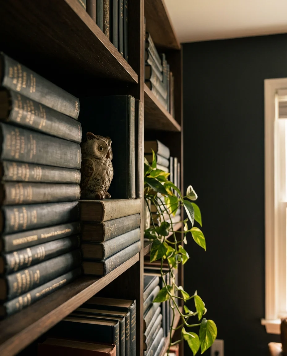 Dark and Cozy With Maximalist-Bookshelf-Styling 2