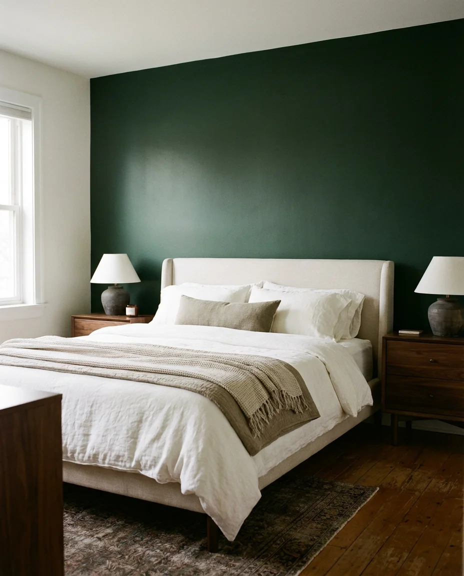 Deep Green Velvet Bed Wall 1