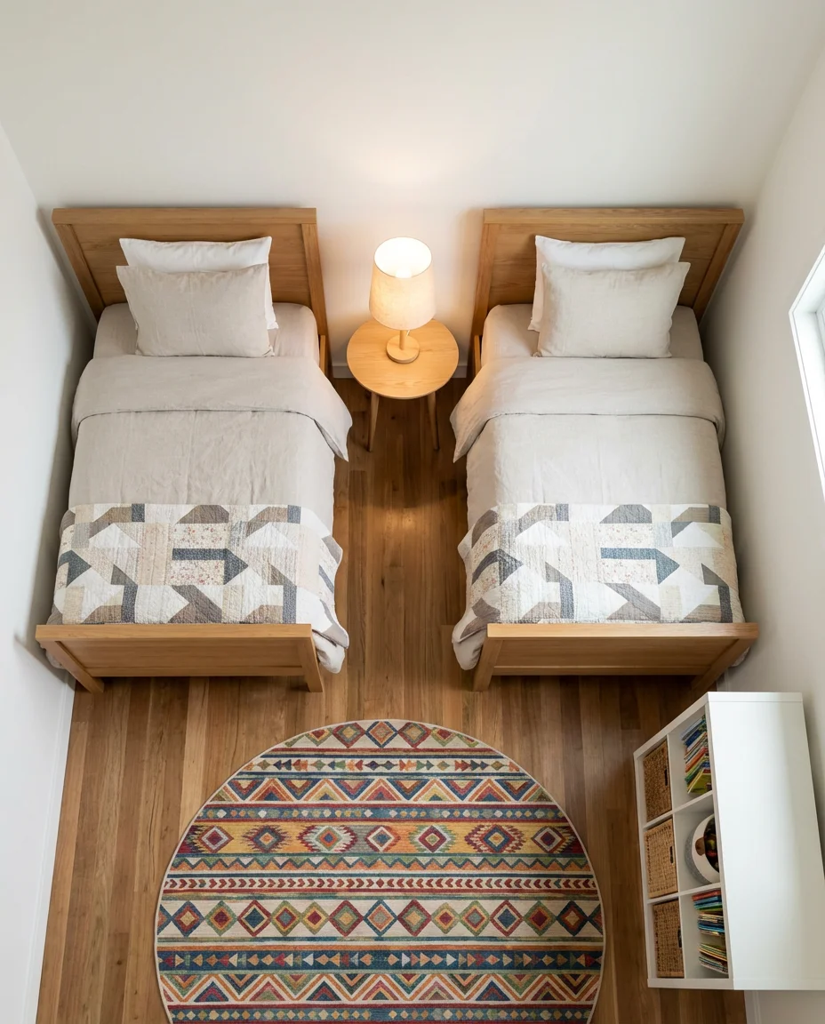 Double Twin Bed Layout for a Shared Kids' Room 1