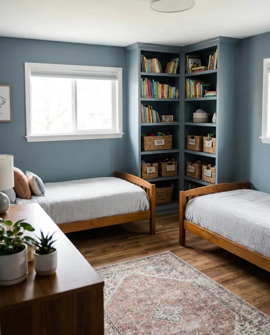 Double Twin Bed Layout for a Shared Kids' Room 2