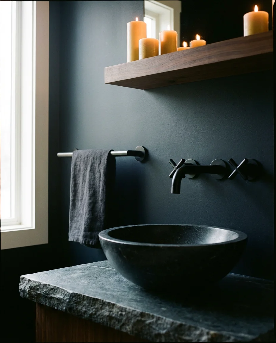 Dramatic Dark Walls with Matte Black Hardware 2