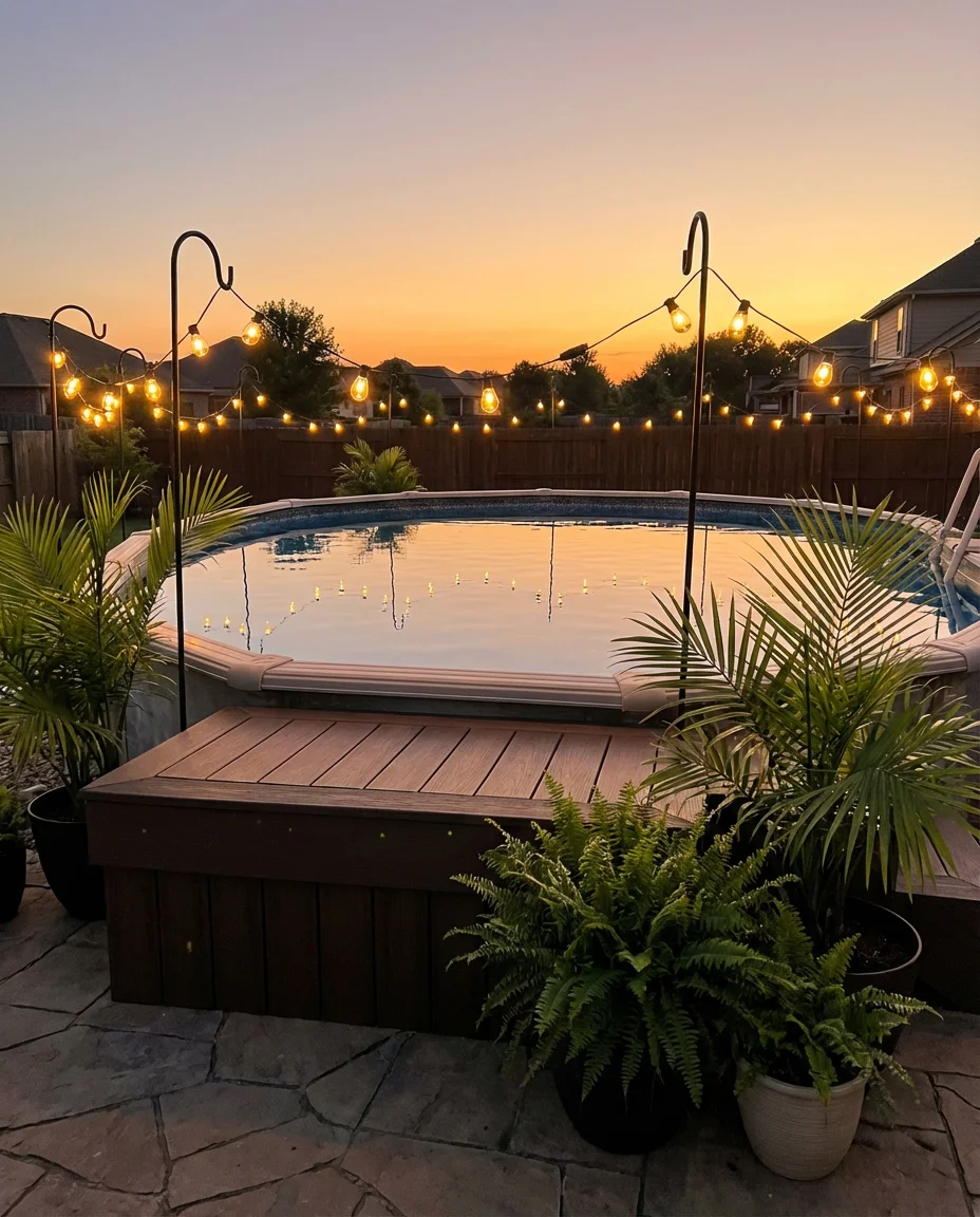 Dreamy Backyard with Pool and String Lights 2