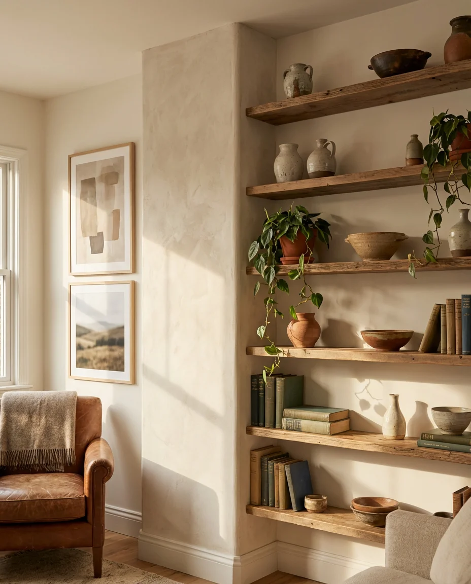 Eclectic Shelves and Art Mix in the Living Room 1