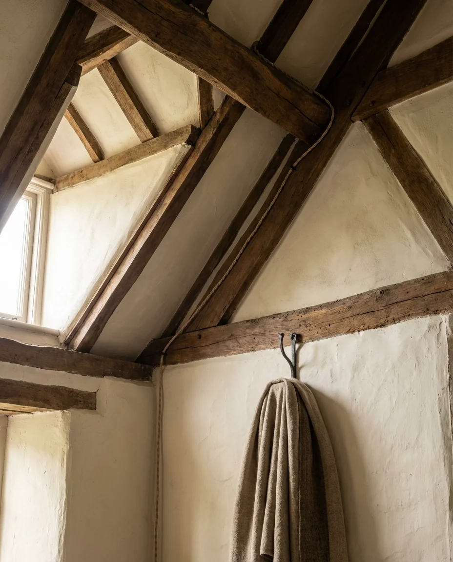 Farmhouse Attic Twin Bedroom With Exposed Beams 2