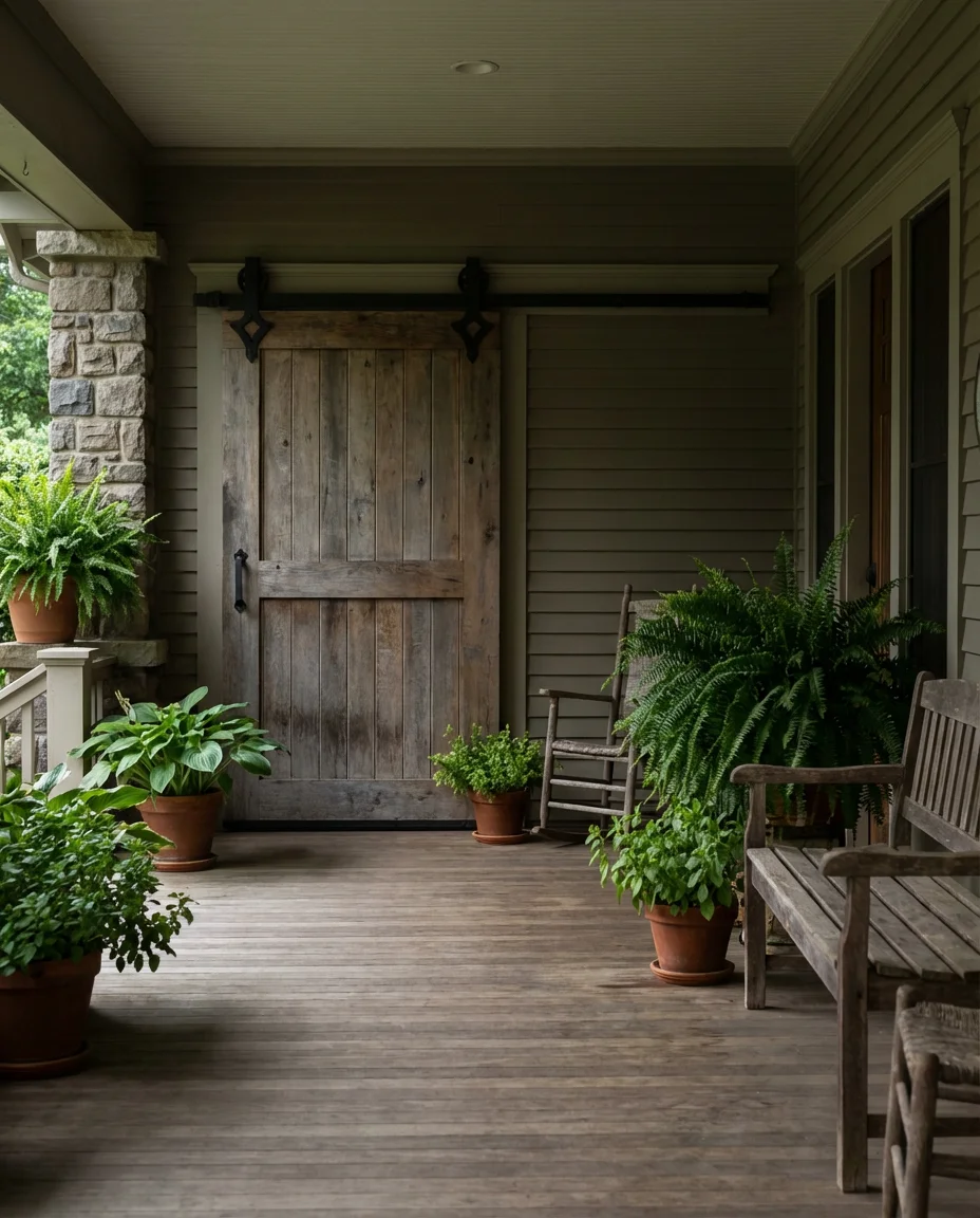 Front Door Barn Door for a Covered Porch Entry 1