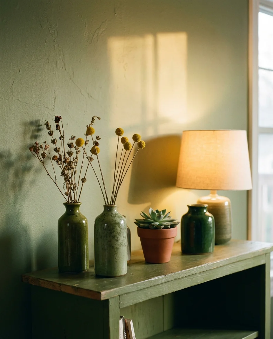Green Living Room With Botanical Accents 2