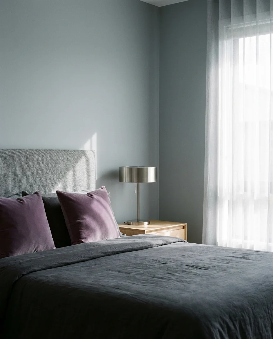 Grey and Purple Modern Bedroom 1