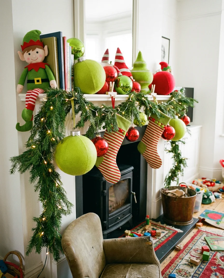 Grinch Themed Holiday Fireplace 1