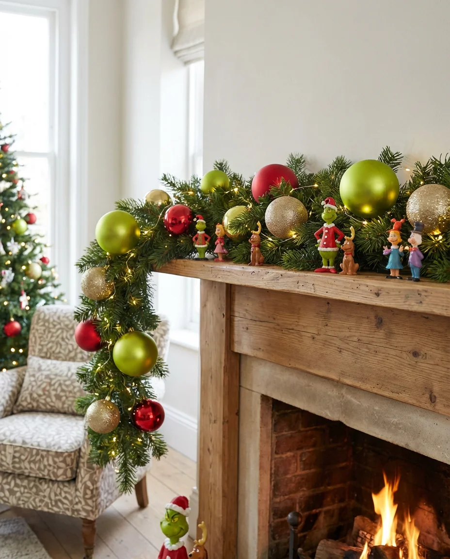 Grinch Themed Holiday Fireplace 2