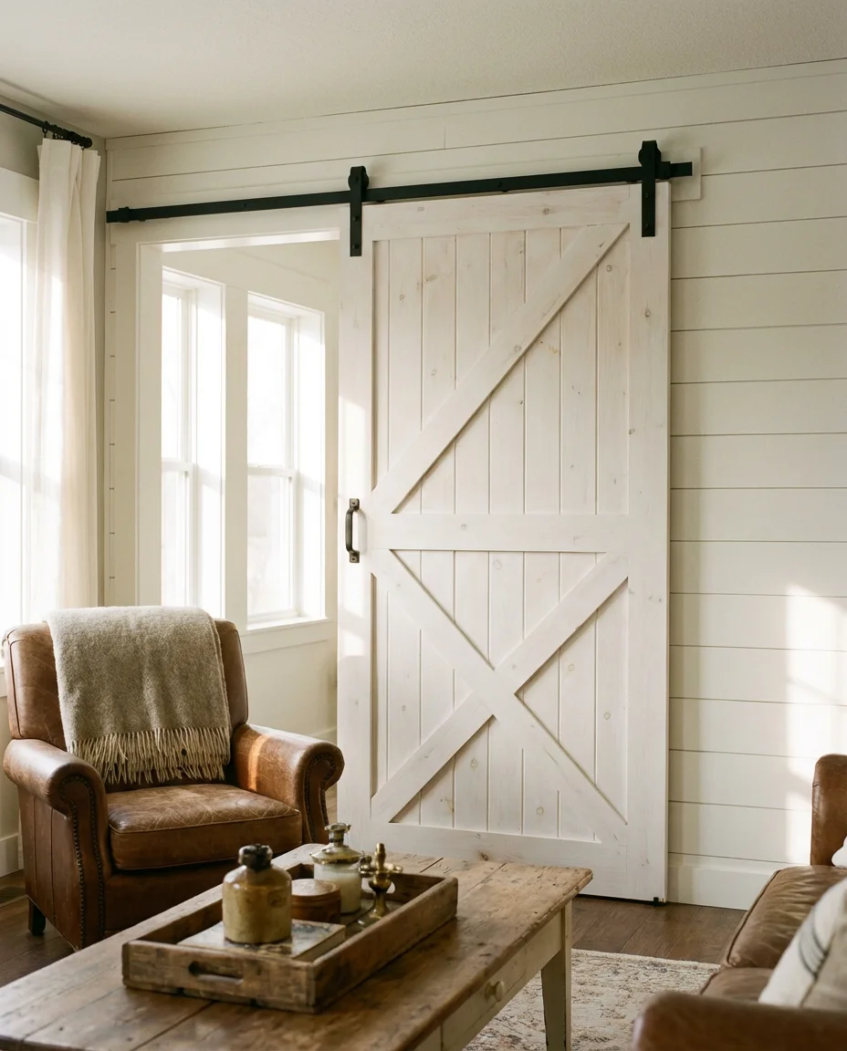 Interior Farmhouse Style Barn Door With X-Brace Detail 1