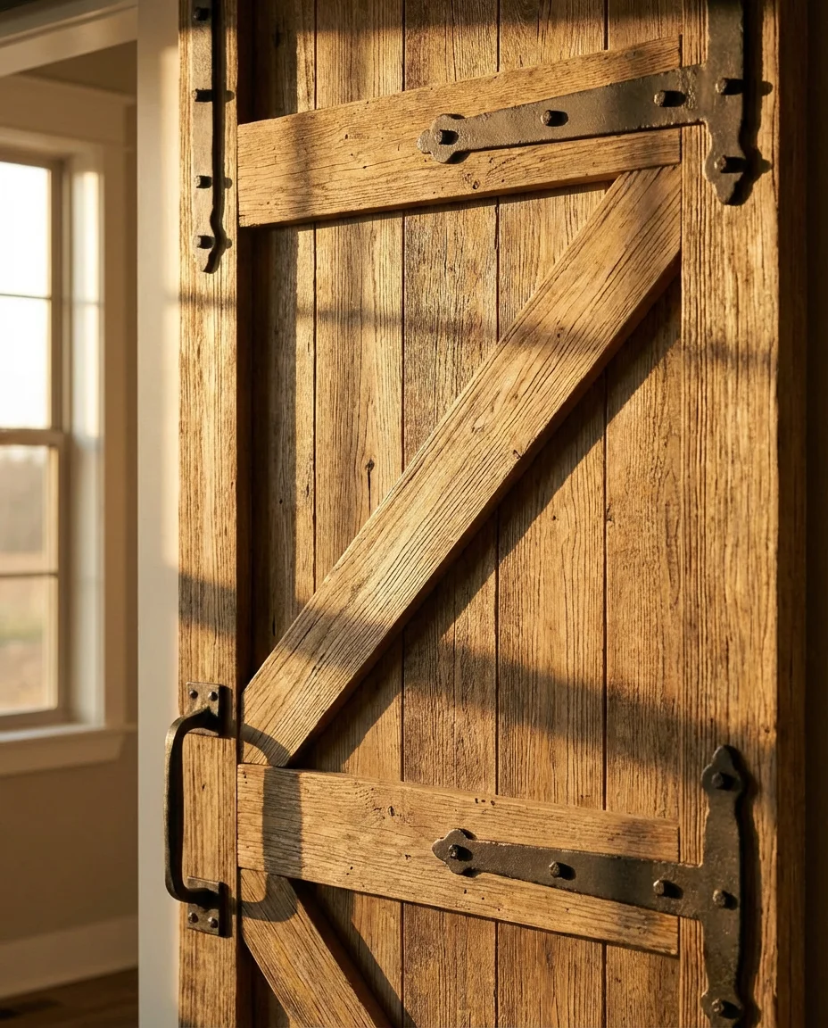 Interior Farmhouse Style Barn Door With X-Brace Detail 2