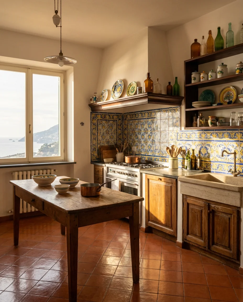 Italian Coastal Kitchen with Terracotta and Blue 1