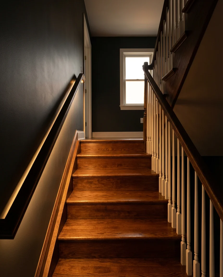 LED Strip Lighting Under a Stair Rail 1