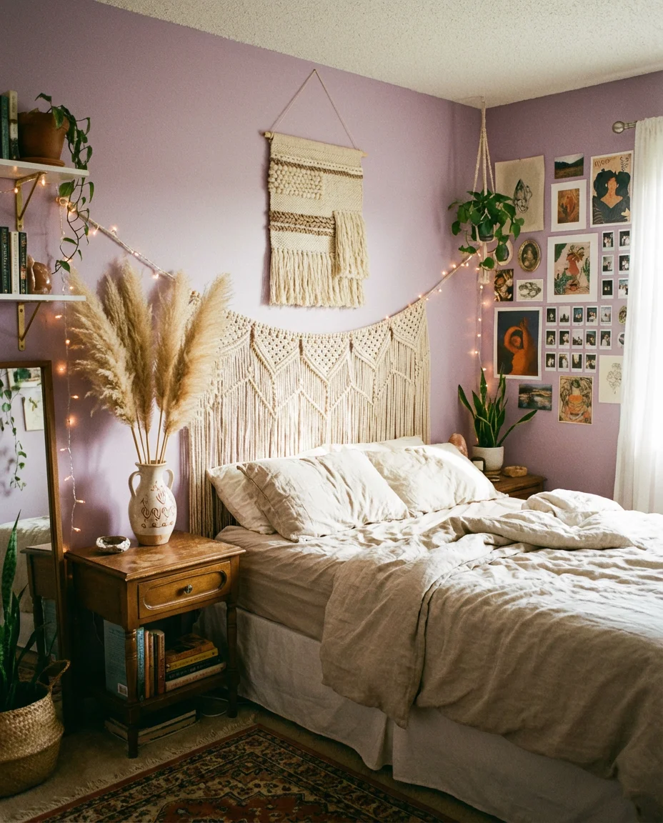 Light Purple Teen Bedroom with Boho Accents 1