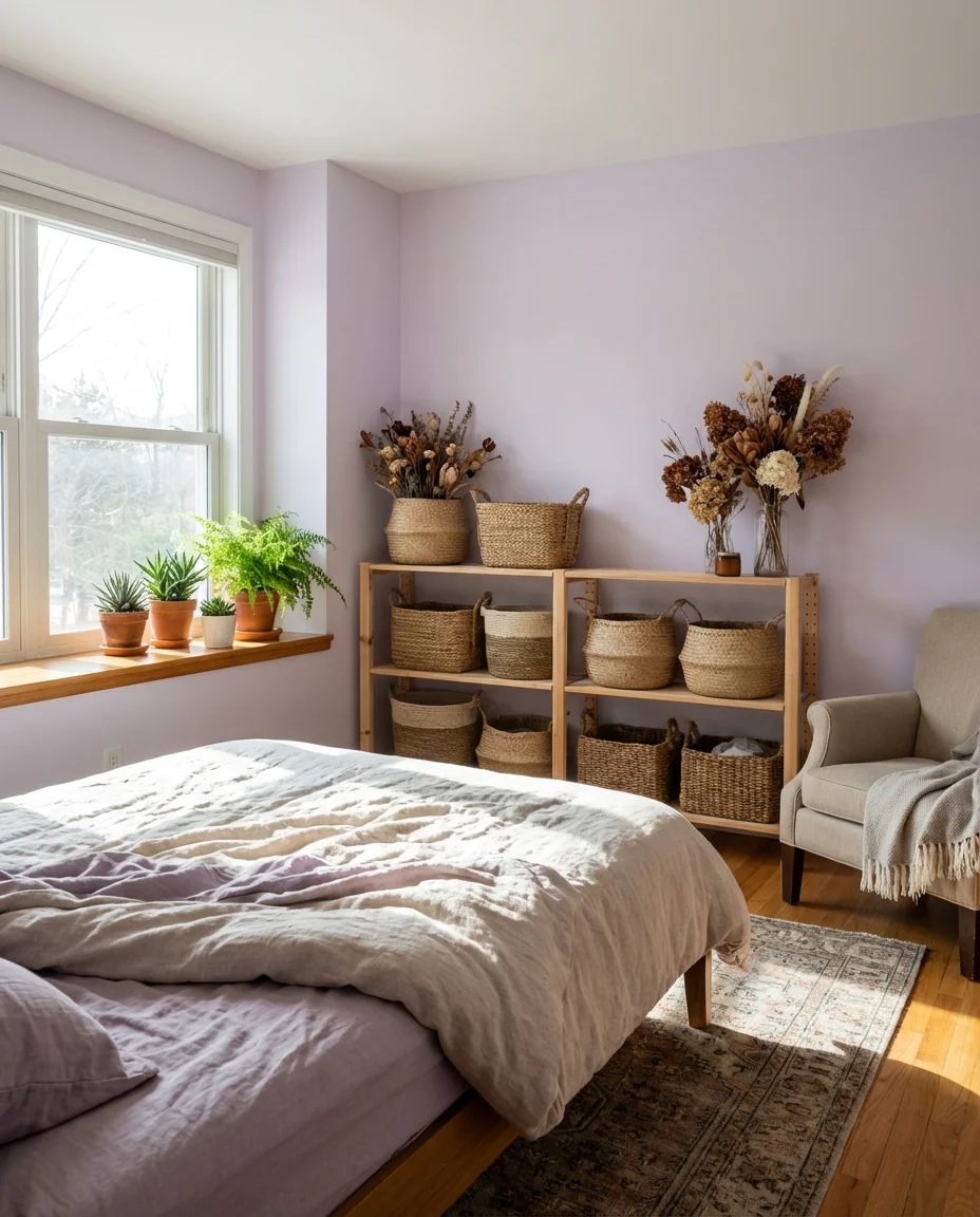 Light Purple Teen Bedroom with Boho Accents 2