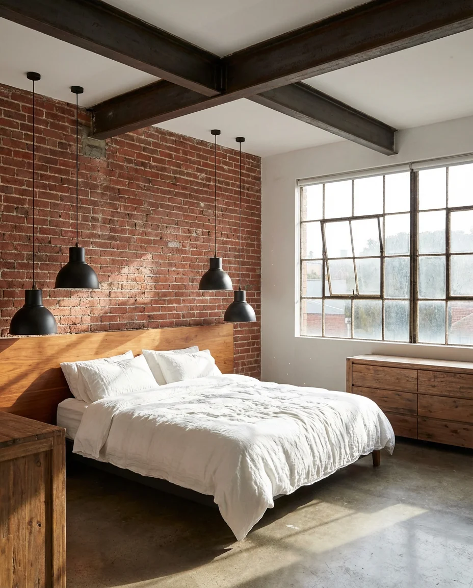 Loft Bedroom with Exposed Brick and Industrial Edge 1