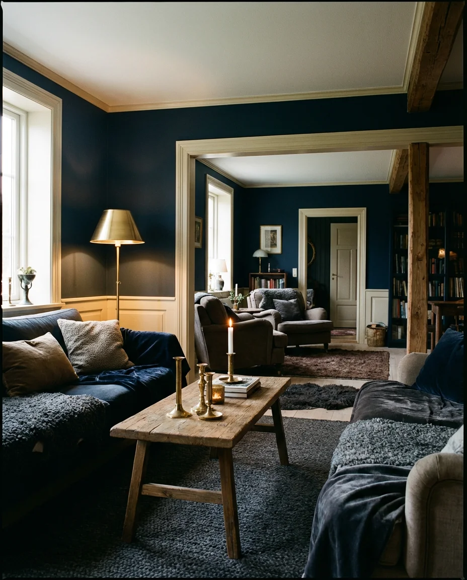 Midnight Blue Walls With Warm Brass Accents 1