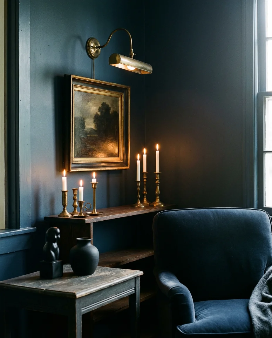 Midnight Blue Walls With Warm Brass Accents 2