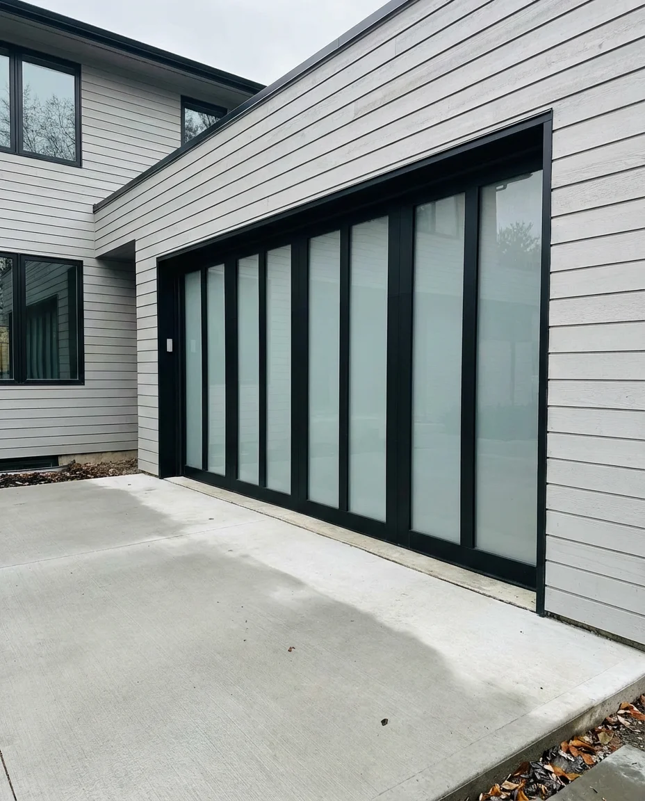 Modern Black Garage Door with Glass Panels 2