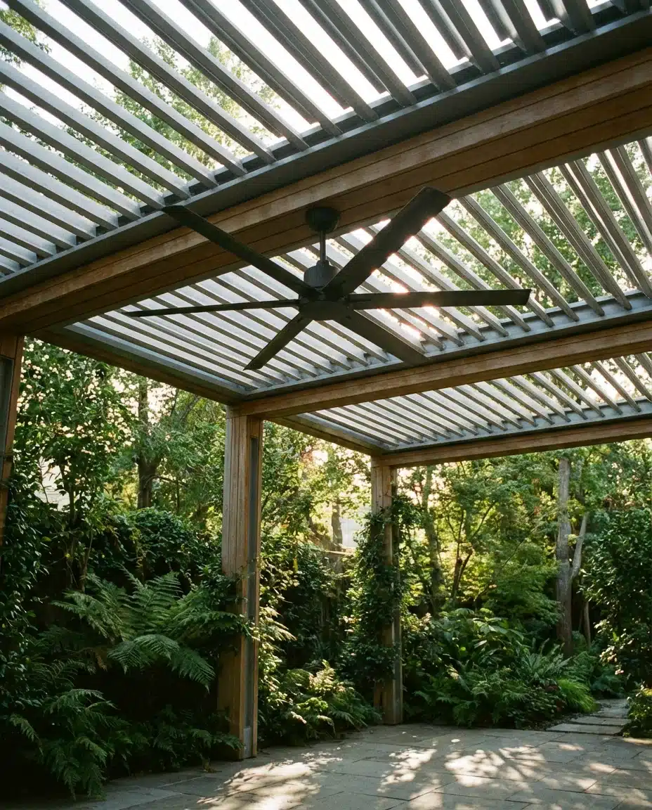 Modern Covered Patio With Pergola and Outdoor Fan 2