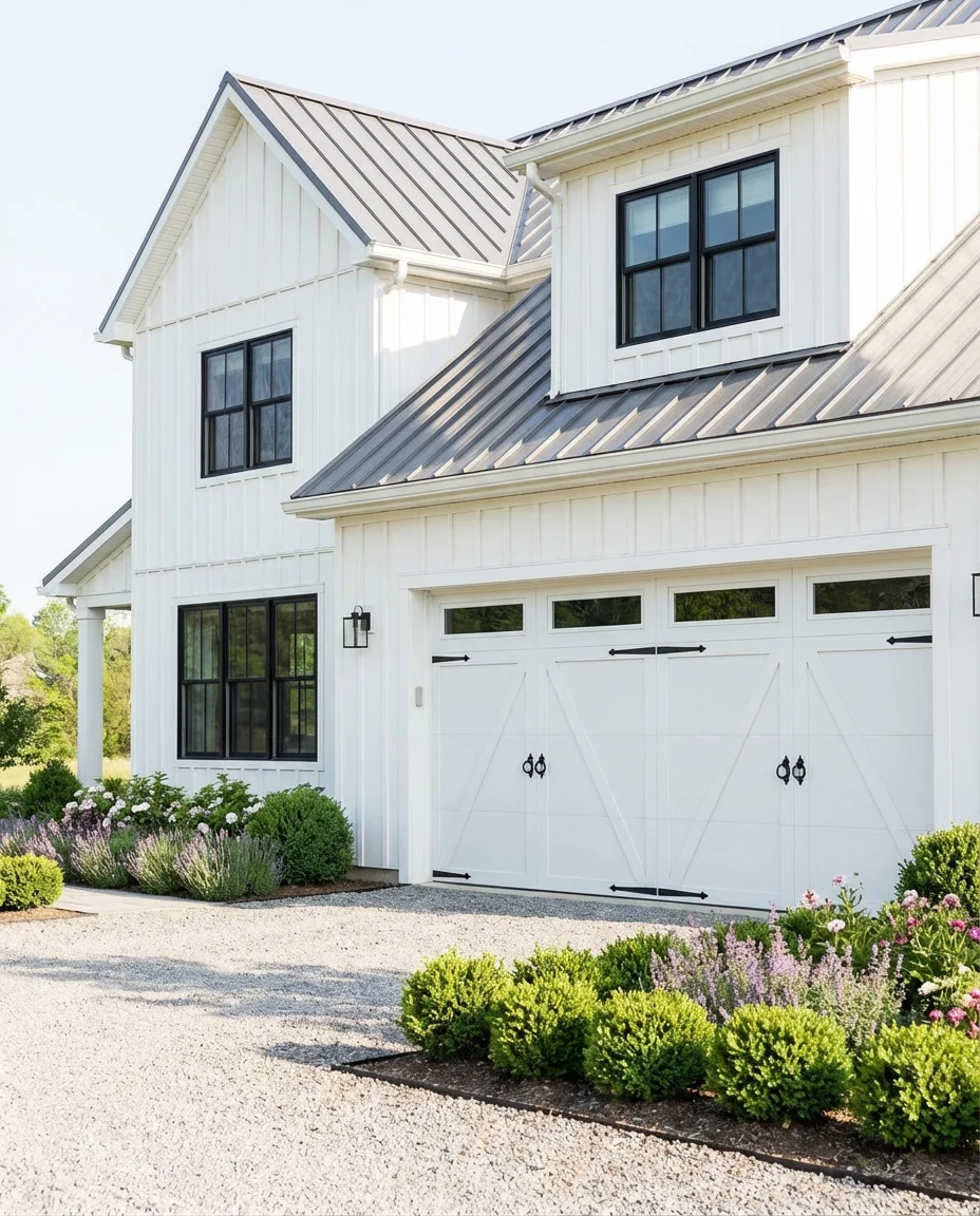 Modern Farmhouse Garage Door with Black Trim 1