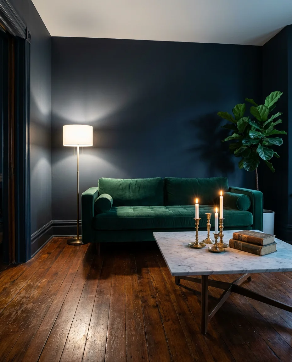 Moody Dark Walls with Emerald Accents 1