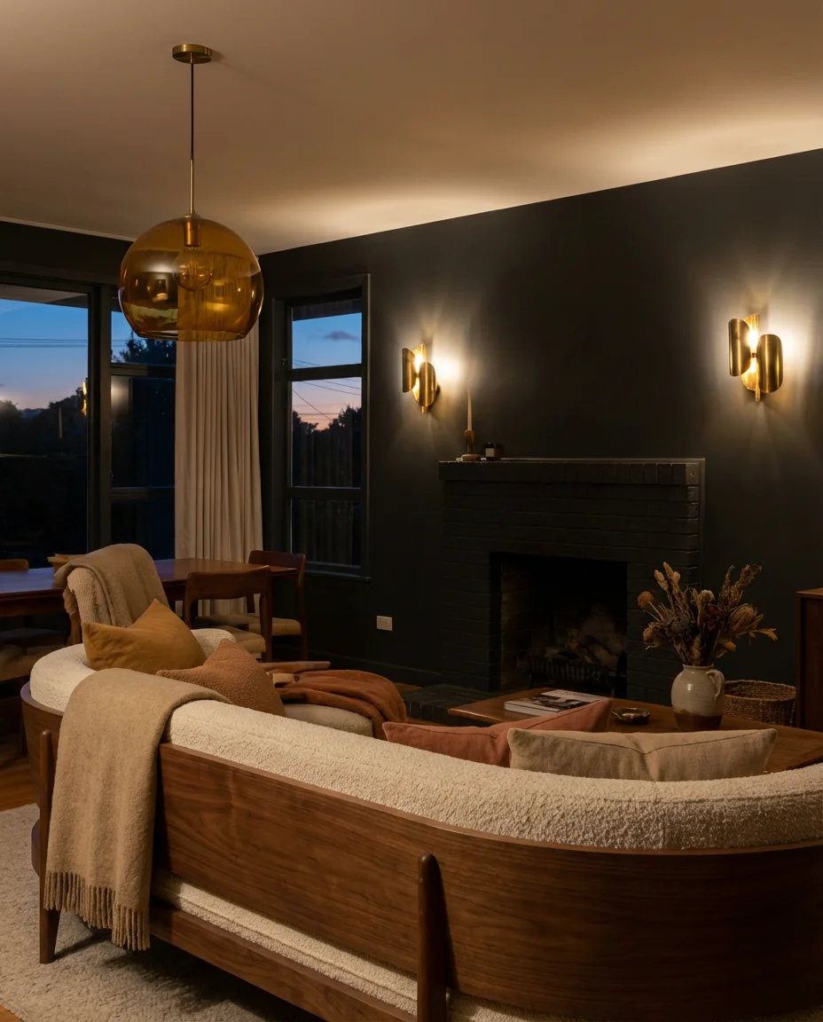 Moody Dark Walls with Warm Brass Accents 1