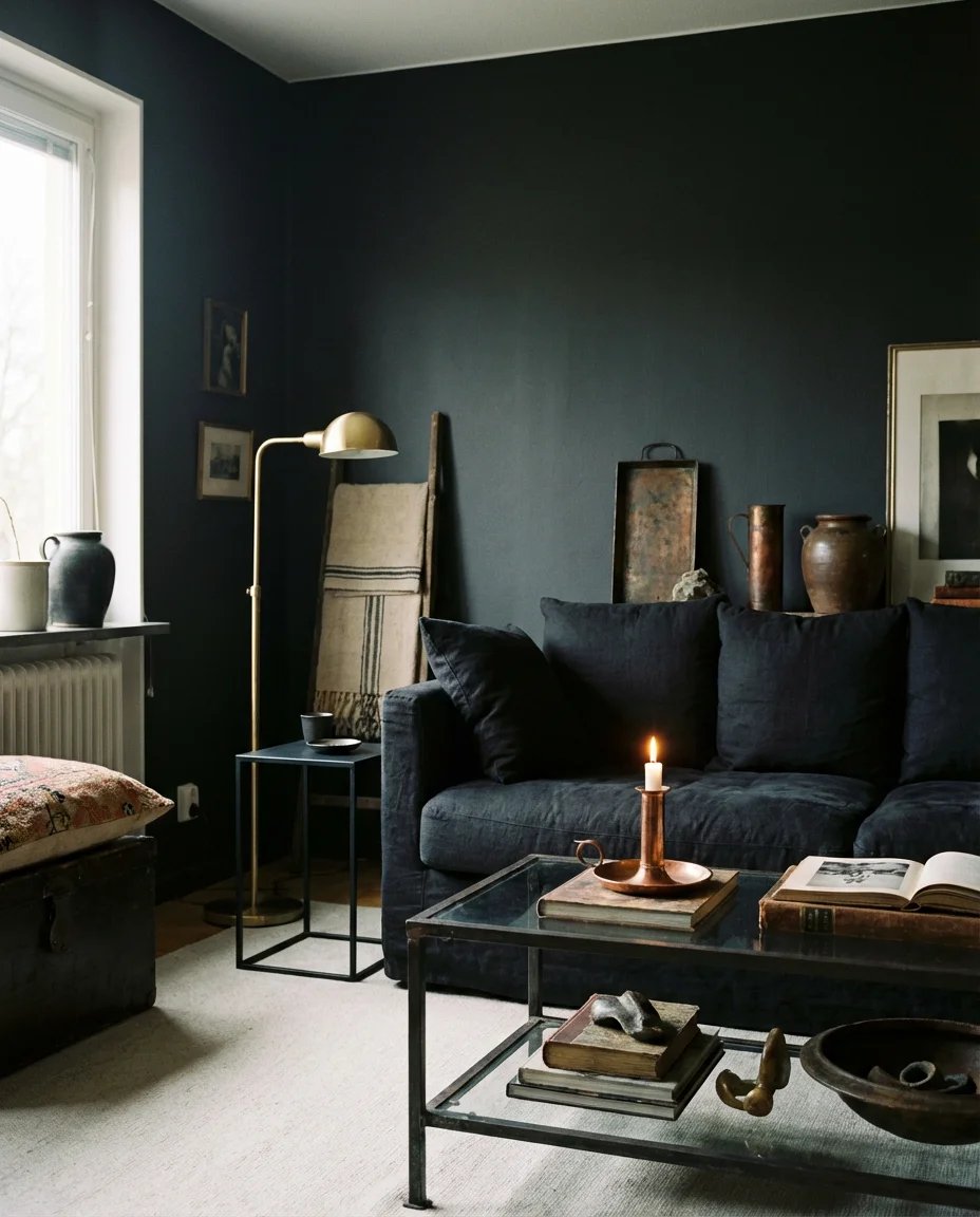 Moody Living Room Inspo With Mixed Metals 1