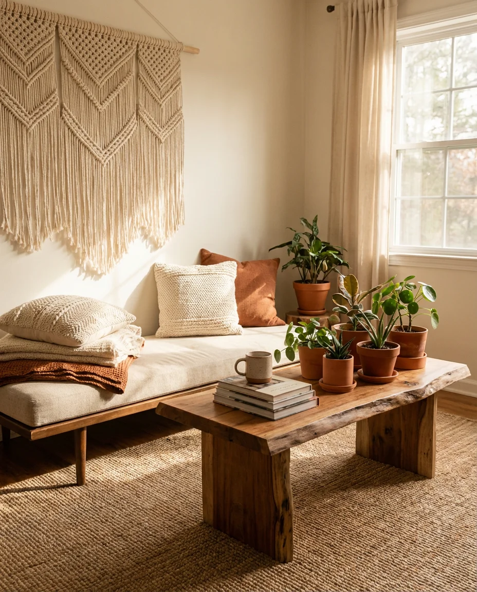 Moody Neutral Living Room with Linen Curtains 1