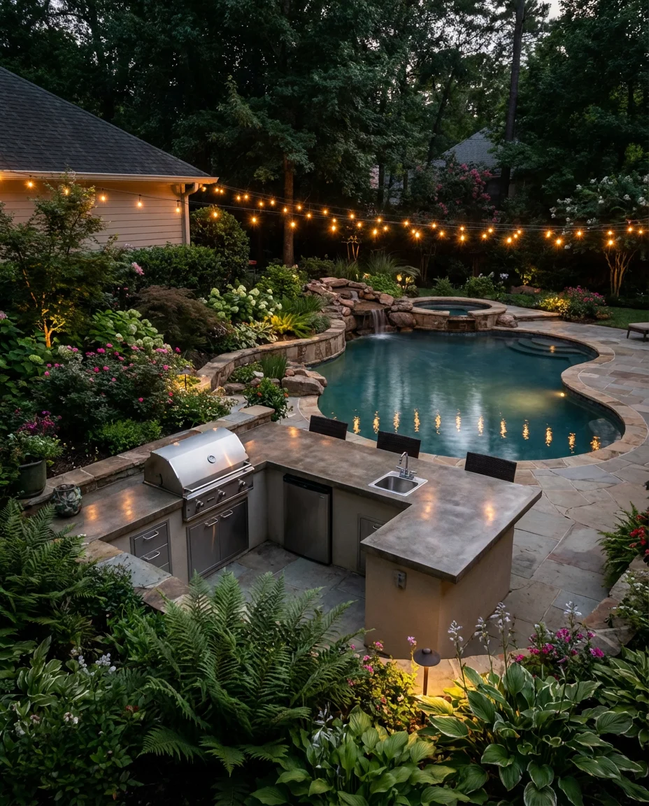 Outdoor Kitchen with Pool and Hot Tub 2