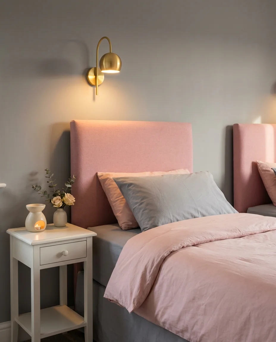 Pink and Grey Twin Bedroom for Girls Growing Up 2