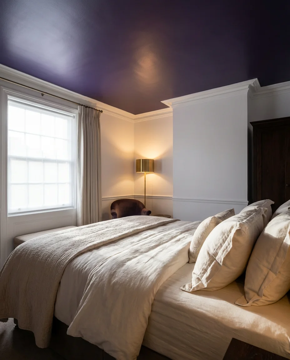 Purple Bedroom Inspo with Statement Ceiling 2