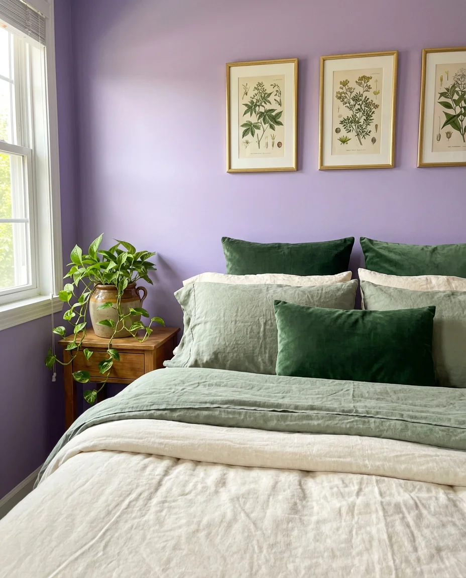 Purple and Green Botanical Bedroom 1