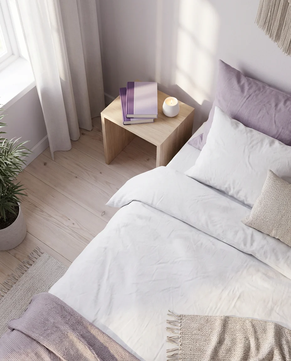 Purple and White Scandinavian Bedroom 2