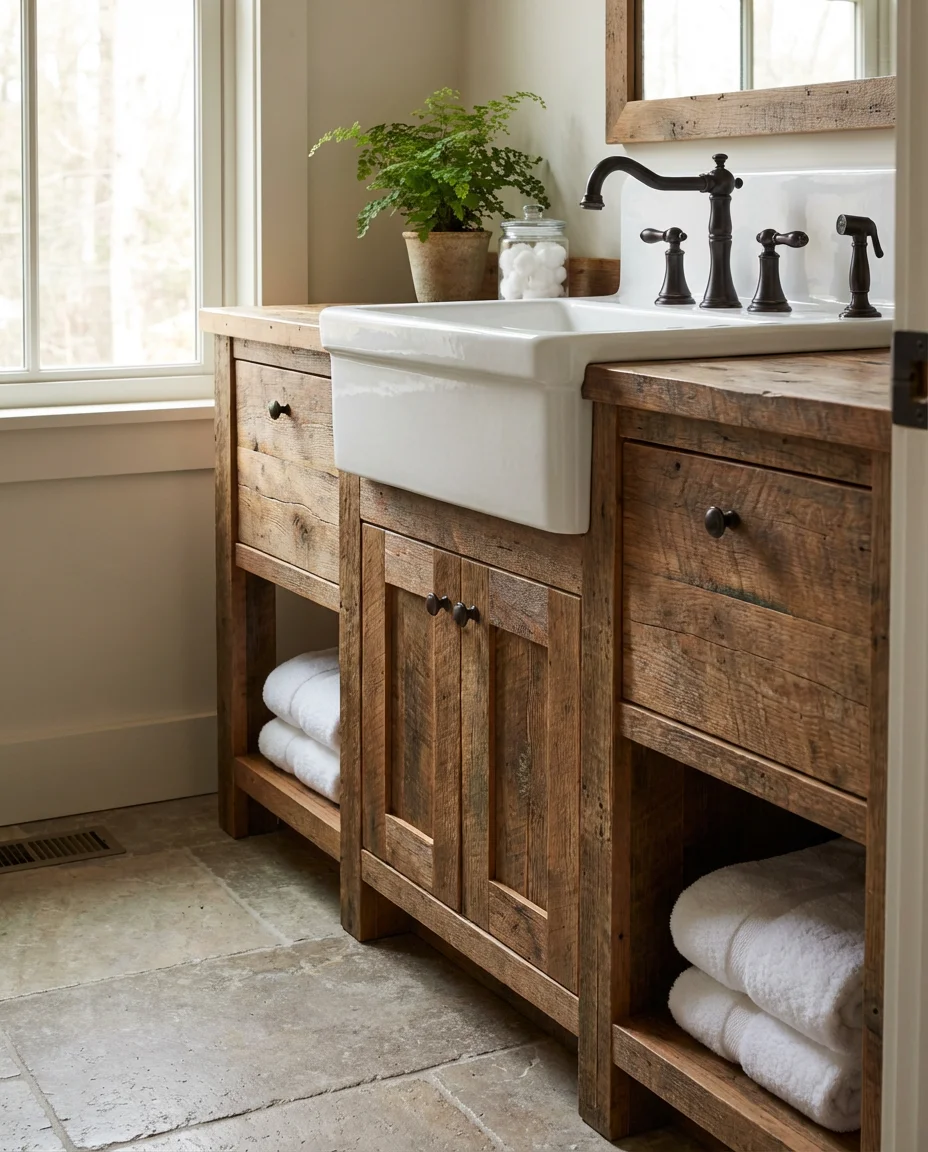 Reclaimed Wood Vanity With Apron Sink 1