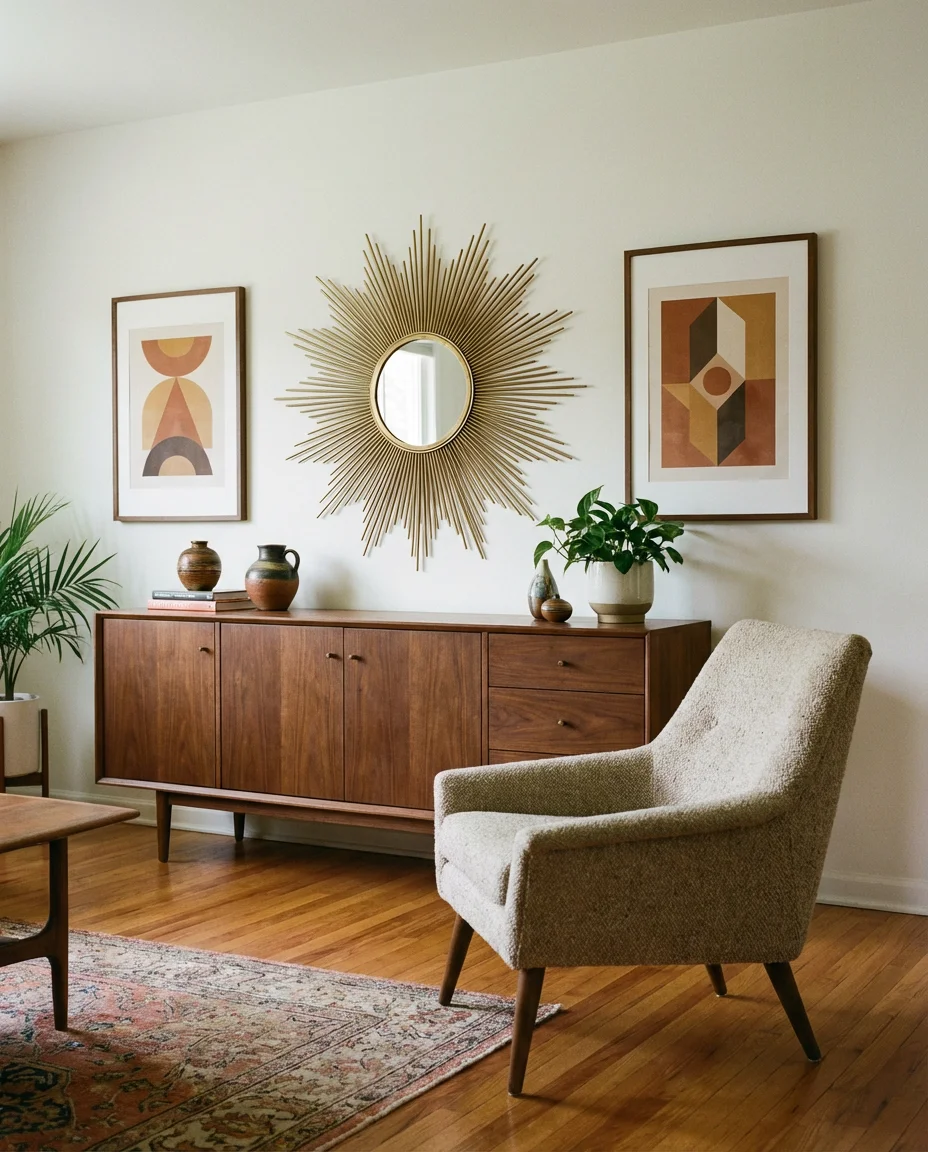 Retro Sunburst and Geometric Wall Art 1